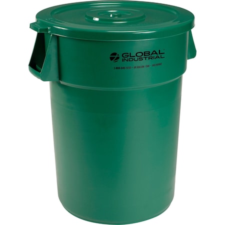 Global Industrial Plastic Trash Can with Lid, 44 Gallon Green 240462GNCL